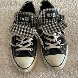 Black Converse with black/white checkered tongue